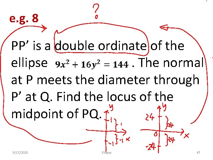e. g. 8 PP’ is a double ordinate of the ellipse. The normal at