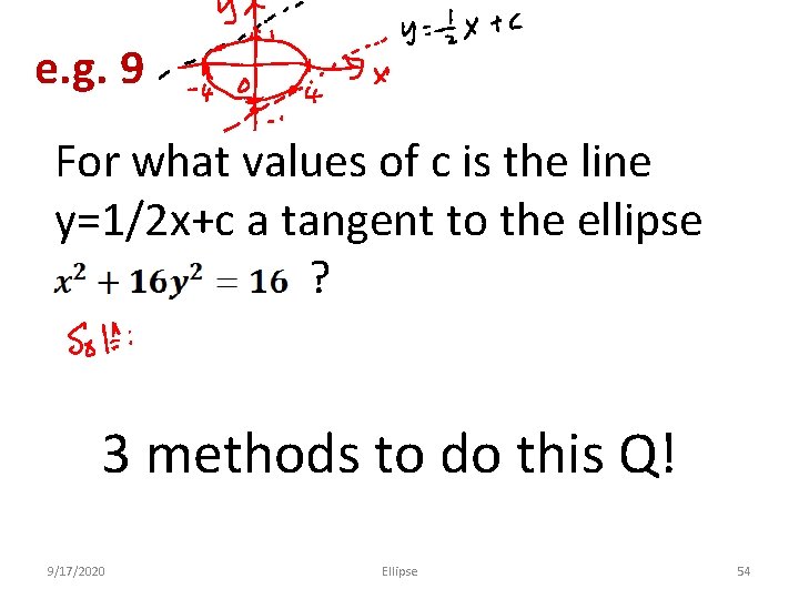 e. g. 9 For what values of c is the line y=1/2 x+c a