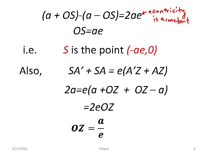 (a + OS)-(a – OS)=2 ae OS=ae i. e. Also, S is the point