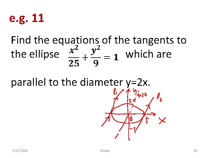 e. g. 11 Find the equations of the tangents to the ellipse which are