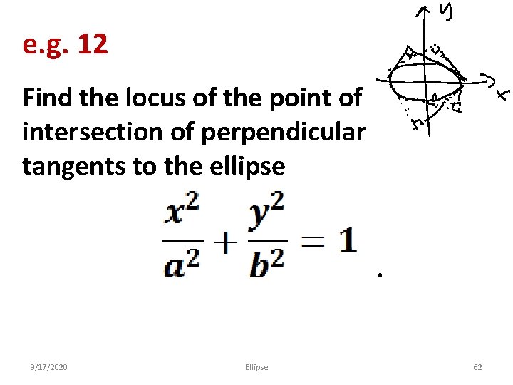 e. g. 12 Find the locus of the point of intersection of perpendicular tangents