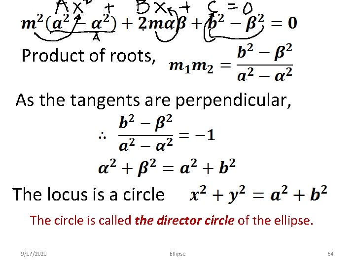 Product of roots, As the tangents are perpendicular, The locus is a circle The