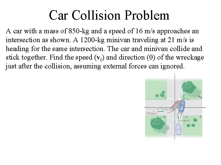 Car Collision Problem A car with a mass of 850 -kg and a speed