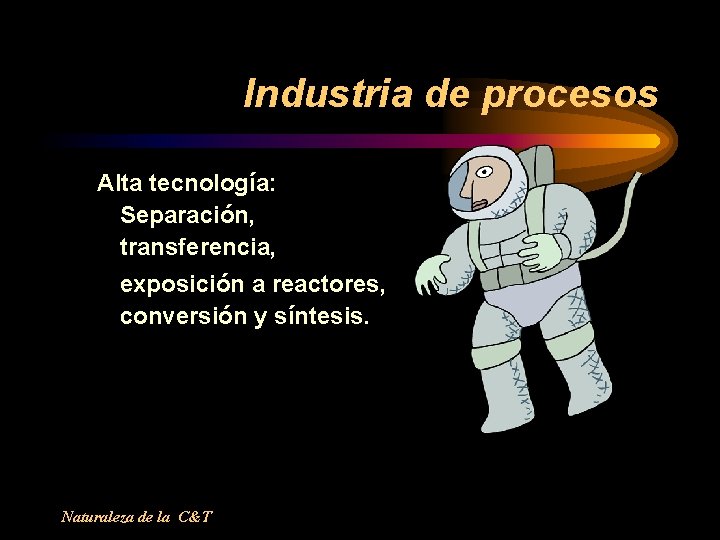 Industria de procesos Alta tecnología: Separación, transferencia, exposición a reactores, conversión y síntesis. Naturaleza