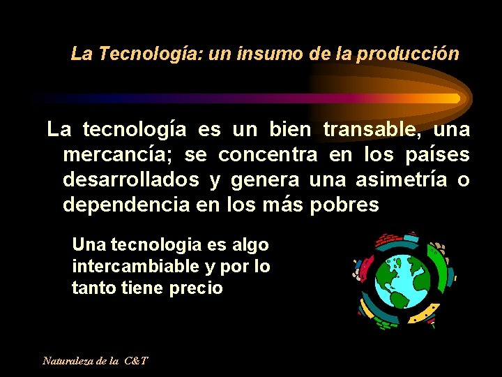 La Tecnología: un insumo de la producción La tecnología es un bien transable, una