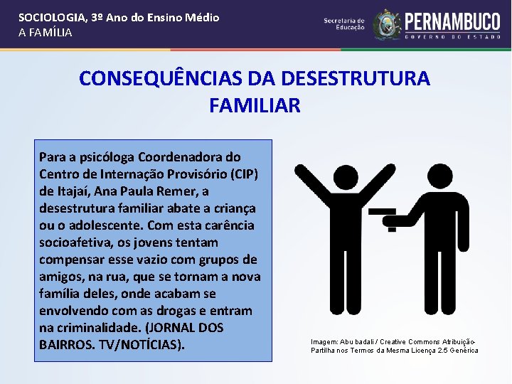 SOCIOLOGIA, 3º Ano do Ensino Médio A FAMÍLIA CONSEQUÊNCIAS DA DESESTRUTURA FAMILIAR Para a