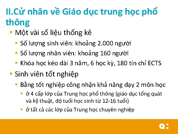 II. Cử nhân về Giáo dục trung học phổ thông § Một vài số