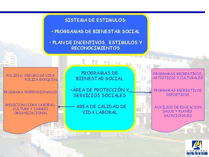 SISTEMA DE ESTIMULOS: • PROGRAMAS DE BIENESTAR SOCIAL • PLAN DE INCENTIVOS, ESTIMULOS Y