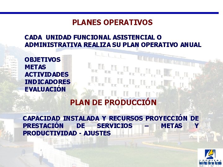 PLANES OPERATIVOS CADA UNIDAD FUNCIONAL ASISTENCIAL O ADMINISTRATIVA REALIZA SU PLAN OPERATIVO ANUAL OBJETIVOS