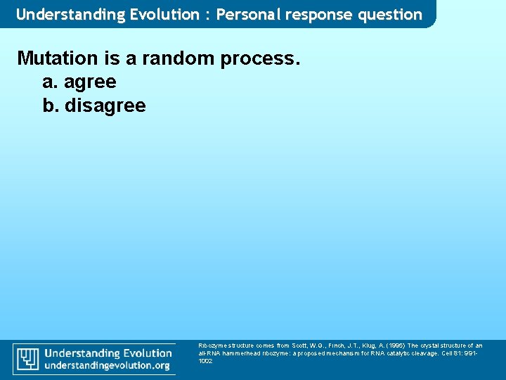 Understanding Evolution : Personal response question Mutation is a random process. a. agree b.