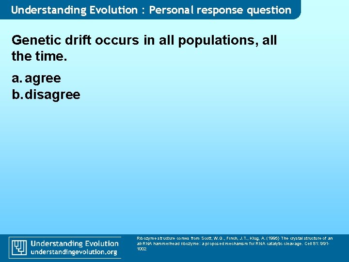 Understanding Evolution : Personal response question Genetic drift occurs in all populations, all the