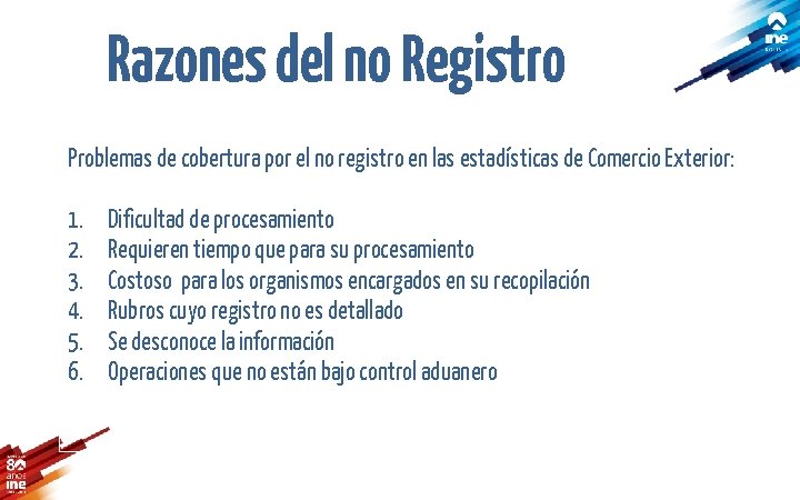 Razones del no Registro Problemas de cobertura por el no registro en las estadísticas