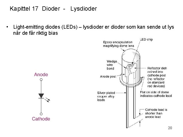 Kapittel 17 Dioder - Lysdioder • Light-emitting diodes (LEDs) – lysdioder er dioder som