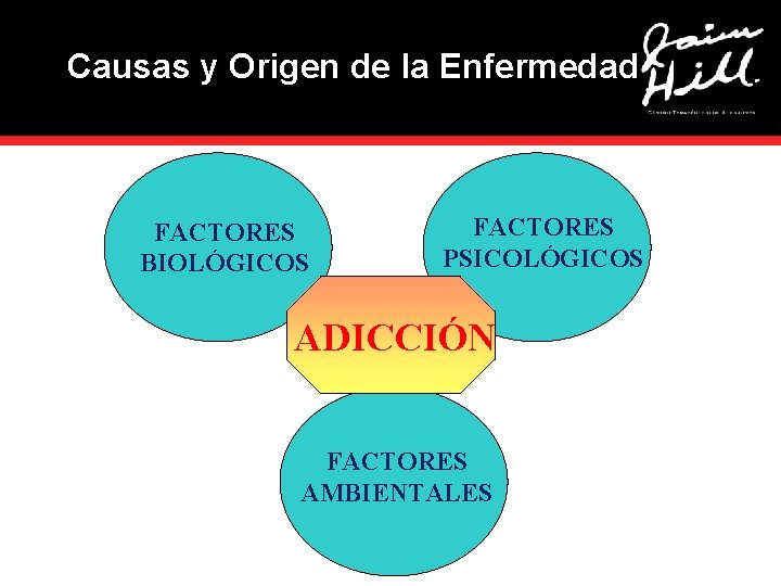 Causas y Origen de la Enfermedad FACTORES BIOLÓGICOS FACTORES PSICOLÓGICOS ADICCIÓN FACTORES AMBIENTALES 