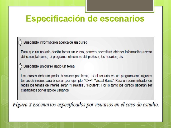 Especificación de escenarios 