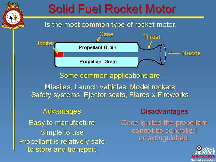 Solid Fuel Rocket Motor Is the most common type of rocket motor. Case Igniter