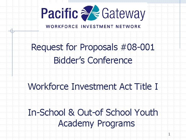 Request for Proposals #08 -001 Bidder’s Conference Workforce Investment Act Title I In-School &