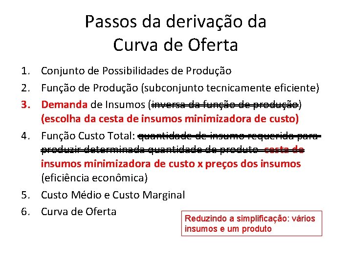 Passos da derivação da Curva de Oferta 1. Conjunto de Possibilidades de Produção 2. Passos da derivação da Curva de Oferta 1. Conjunto de Possibilidades de Produção 2.