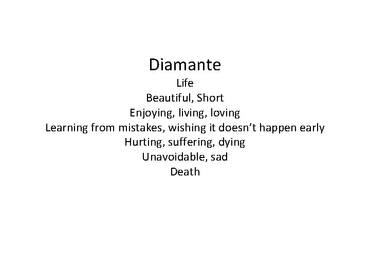 Diamante Life Beautiful, Short Enjoying, living, loving Learning from mistakes, wishing it doesn’t happen