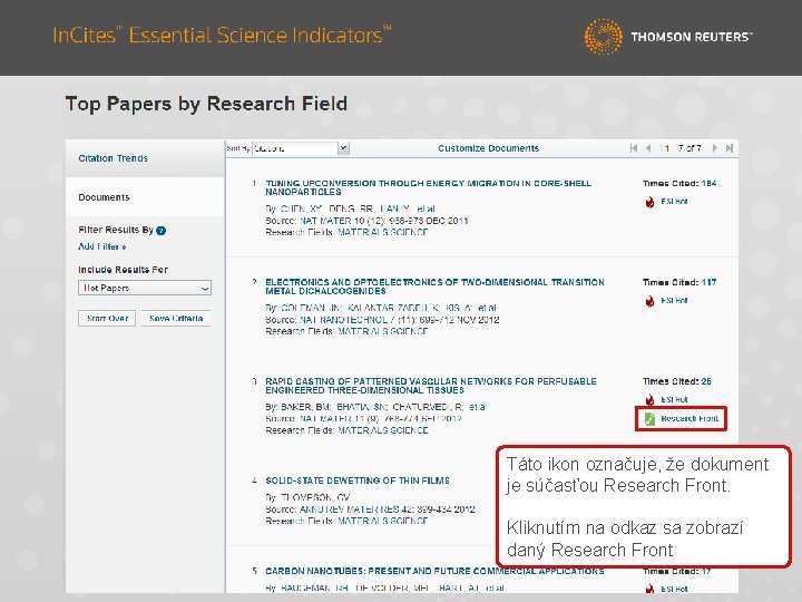 Táto ikon označuje, že dokument je súčasťou Research Front. Kliknutím na odkaz sa zobrazí