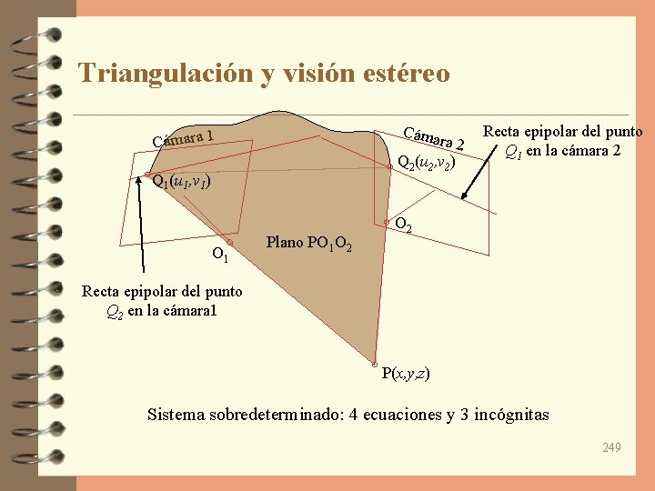 Triangulación y visión estéreo Cámara 1 ra 2 Q 2(u 2, v 2) Q