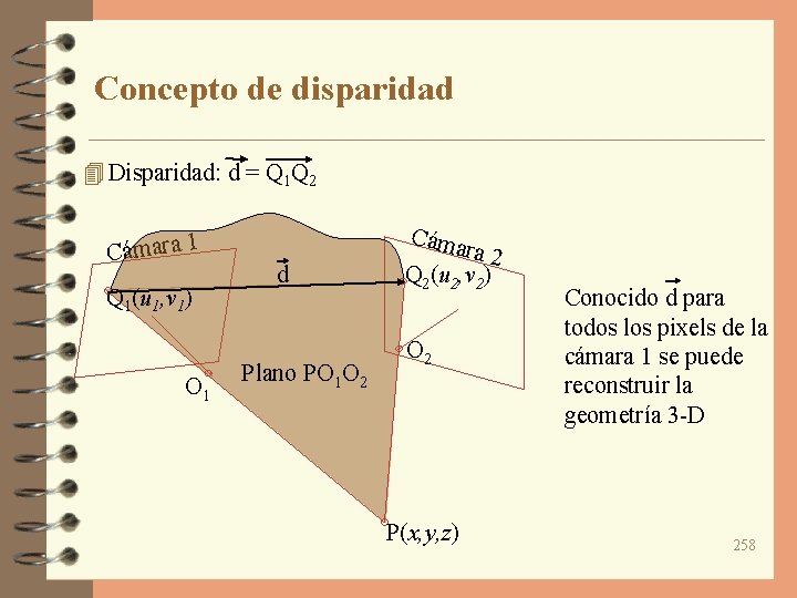 Concepto de disparidad 4 Disparidad: d = Q 1 Q 2 Cámara 1 Q