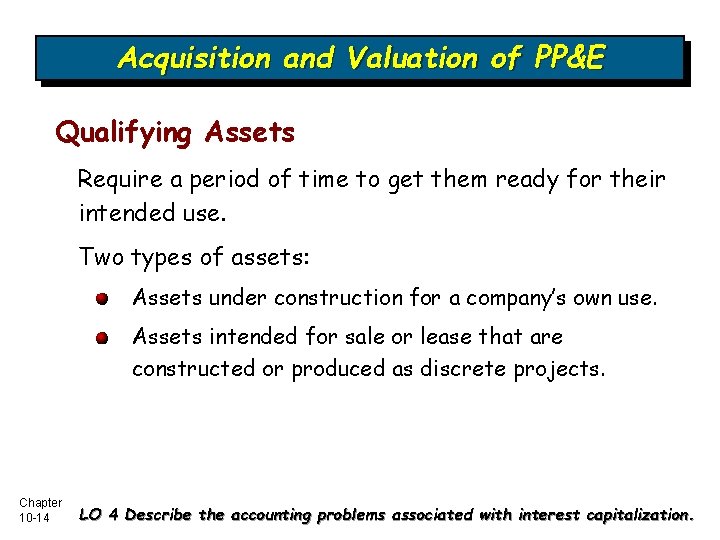 Acquisition and Valuation of PP&E Qualifying Assets Require a period of time to get