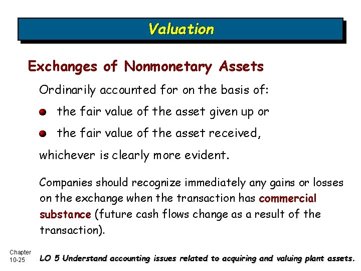 Valuation Exchanges of Nonmonetary Assets Ordinarily accounted for on the basis of: the fair