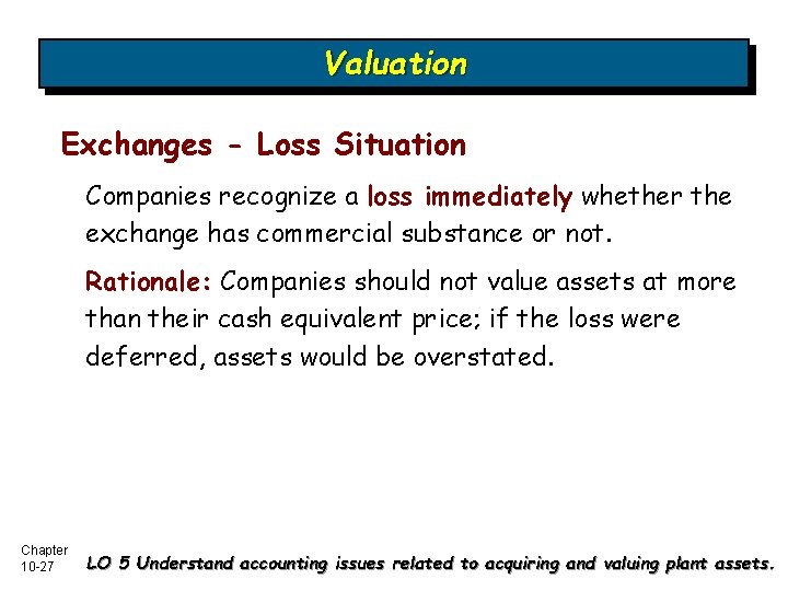 Valuation Exchanges - Loss Situation Companies recognize a loss immediately whether the exchange has