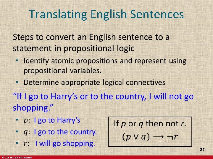 Translating English Sentences 27 © 2019 Mc. Graw-Hill Education 