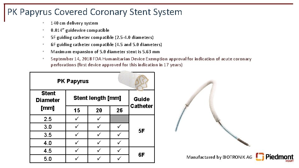 PK Papyrus Covered Coronary Stent System • • • 140 cm delivery system 0.