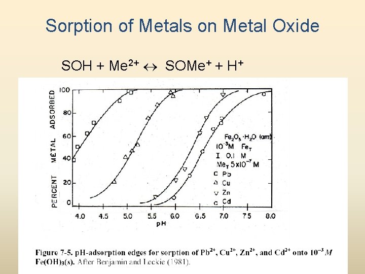 Sorption of Metals on Metal Oxide SOH + Me 2+ SOMe+ + H+ 