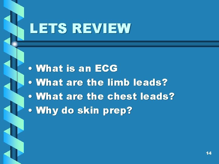LETS REVIEW • What is an ECG • What are the limb leads? • LETS REVIEW • What is an ECG • What are the limb leads? •