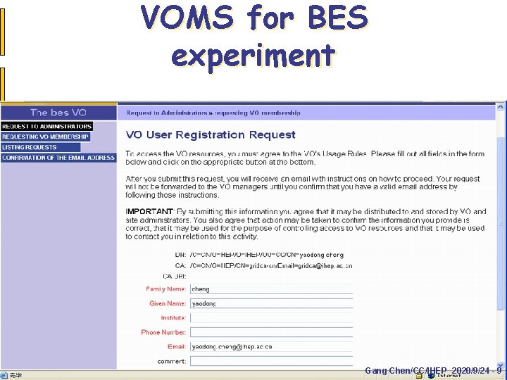 VOMS for BES experiment Gang Chen/CC/IHEP 2020/9/24 - 9 