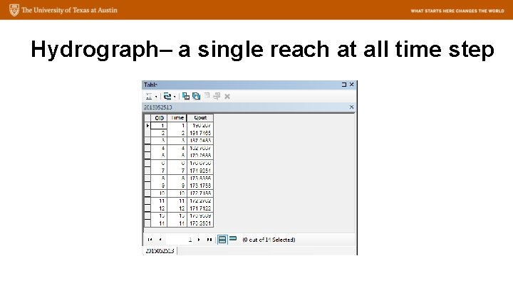 Hydrograph– a single reach at all time step 