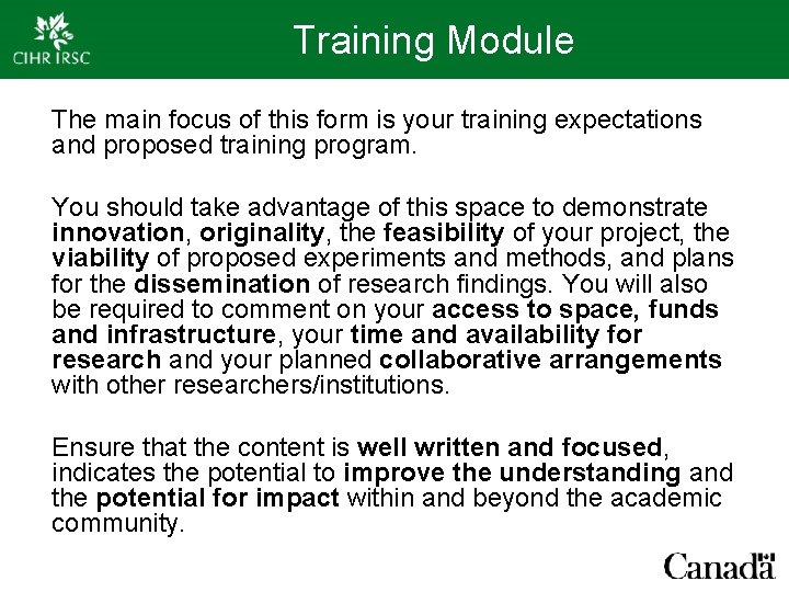 Training Module The main focus of this form is your training expectations and proposed