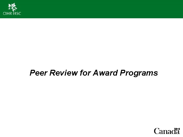 Peer Review for Award Programs 
