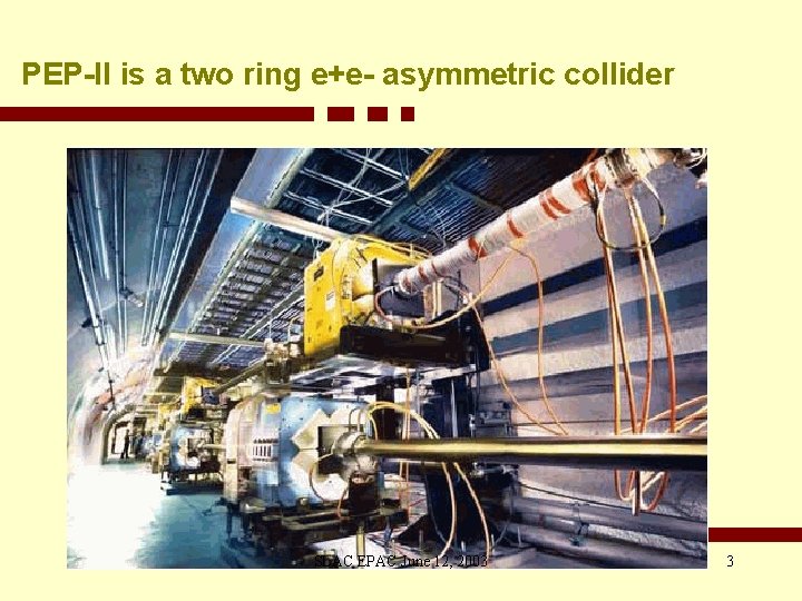 PEP-II is a two ring e+e- asymmetric collider SLAC EPAC June 12, 2003 3