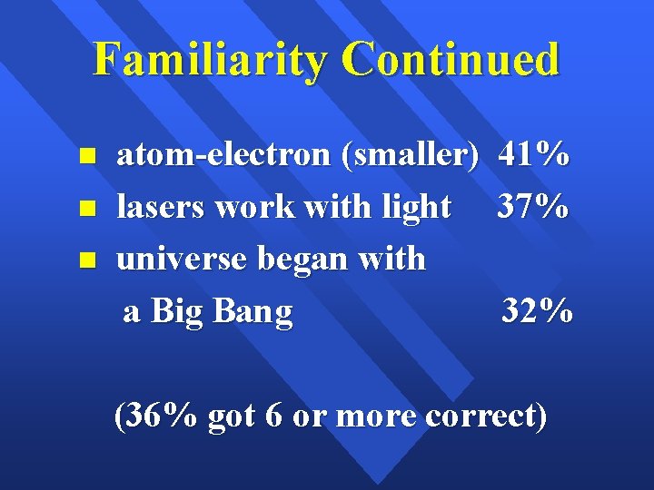 Familiarity Continued atom-electron (smaller) lasers work with light universe began with a Big Bang