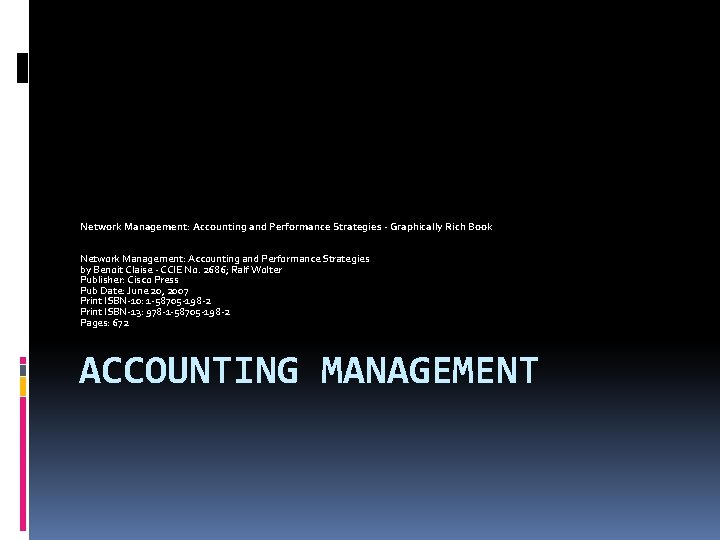 Network Management: Accounting and Performance Strategies - Graphically Rich Book Network Management: Accounting and