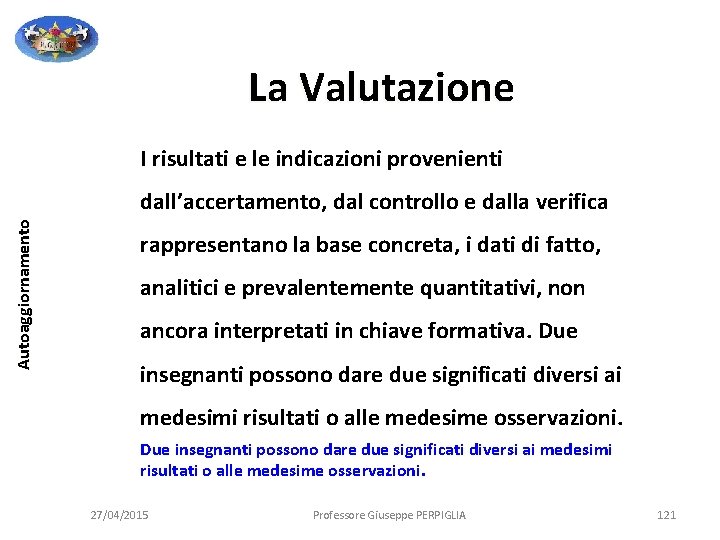 La Valutazione I risultati e le indicazioni provenienti Autoaggiornamento dall’accertamento, dal controllo e dalla La Valutazione I risultati e le indicazioni provenienti Autoaggiornamento dall’accertamento, dal controllo e dalla