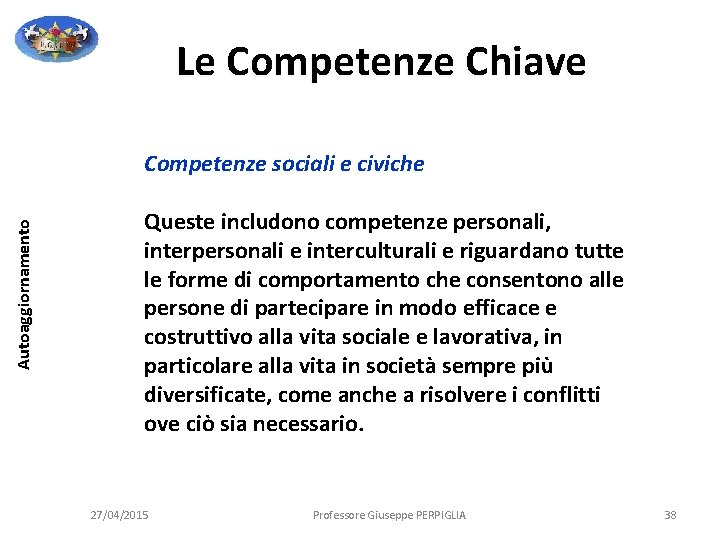 Le Competenze Chiave Autoaggiornamento Competenze sociali e civiche Queste includono competenze personali, interpersonali e Le Competenze Chiave Autoaggiornamento Competenze sociali e civiche Queste includono competenze personali, interpersonali e