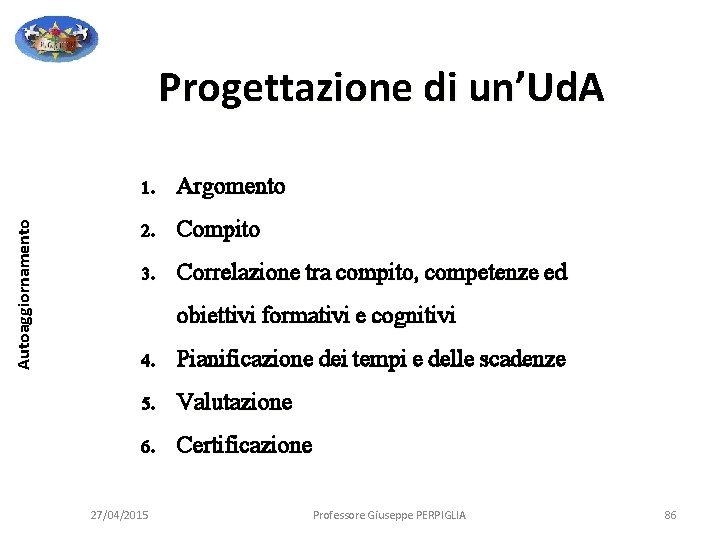 Progettazione di un’Ud. A Autoaggiornamento 1. Argomento 2. Compito 3. Correlazione tra compito, competenze Progettazione di un’Ud. A Autoaggiornamento 1. Argomento 2. Compito 3. Correlazione tra compito, competenze