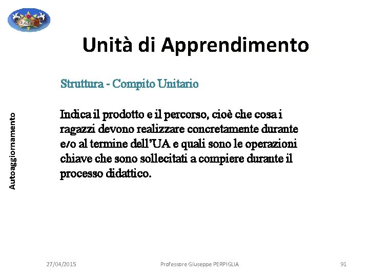 Unità di Apprendimento Autoaggiornamento Struttura - Compito Unitario Indica il prodotto e il percorso, Unità di Apprendimento Autoaggiornamento Struttura - Compito Unitario Indica il prodotto e il percorso,