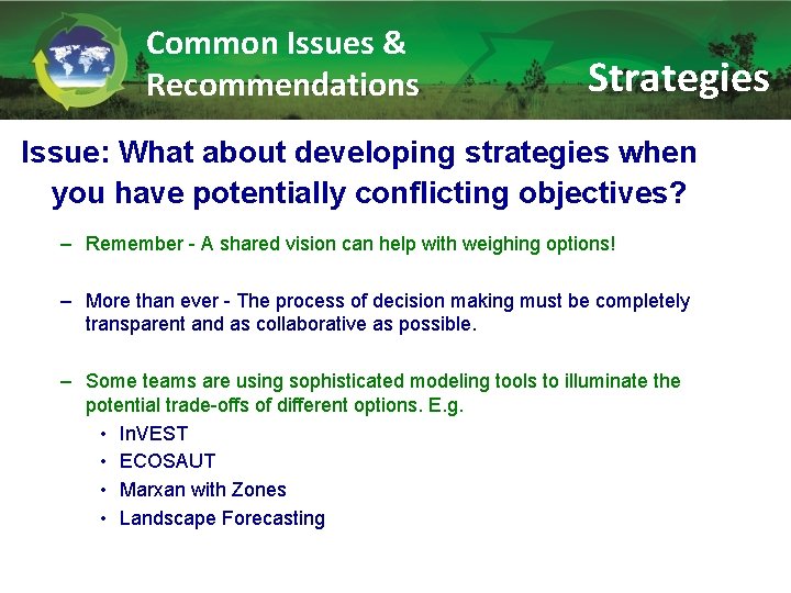 Common Issues & Recommendations Strategies Issue: What about developing strategies when you have potentially