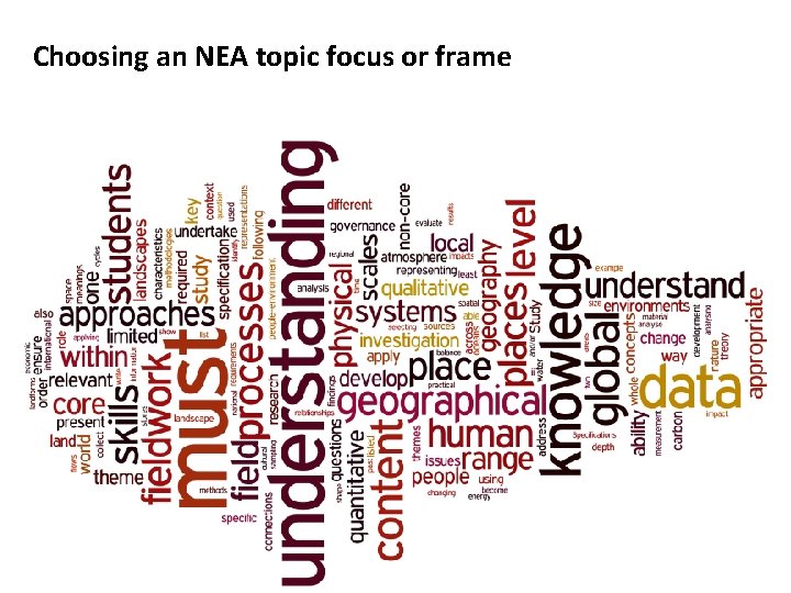 Choosing an NEA topic focus or frame 