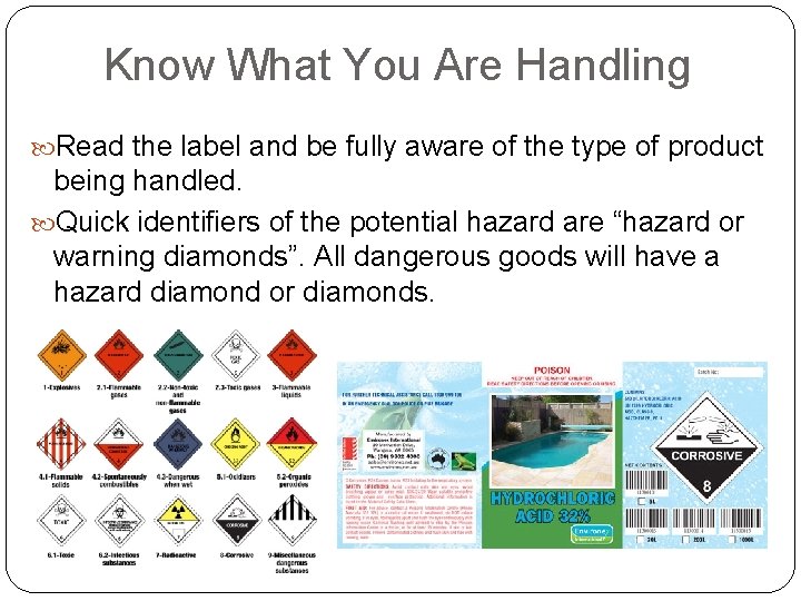 Know What You Are Handling Read the label and be fully aware of the Know What You Are Handling Read the label and be fully aware of the
