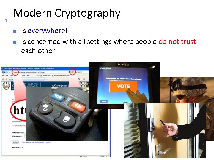 5 Modern Cryptography is everywhere! is concerned with all settings where people do not