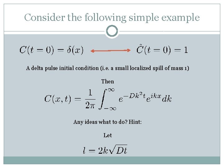 Consider the following simple example A delta pulse initial condition (i. e. a small