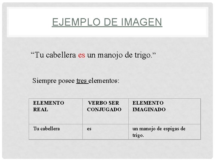 EJEMPLO DE IMAGEN “Tu cabellera es un manojo de trigo. ” Siempre posee tres